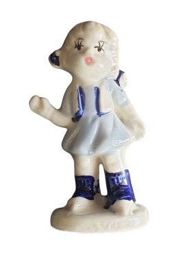 Delft Blue & White Porcelain Girl Figure Figurine Decorative